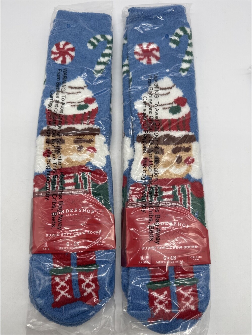 2 Pair Wondershop Men’s Cozy SUPER SOFT CREW Christmas Socks Nutcracker Giftcard